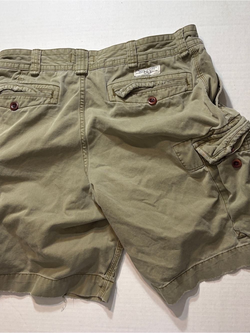 Polo Ralph Lauren CARGO Shorts 34" OLIVE Distressed Cotton PRL Men REPAIRED Soft